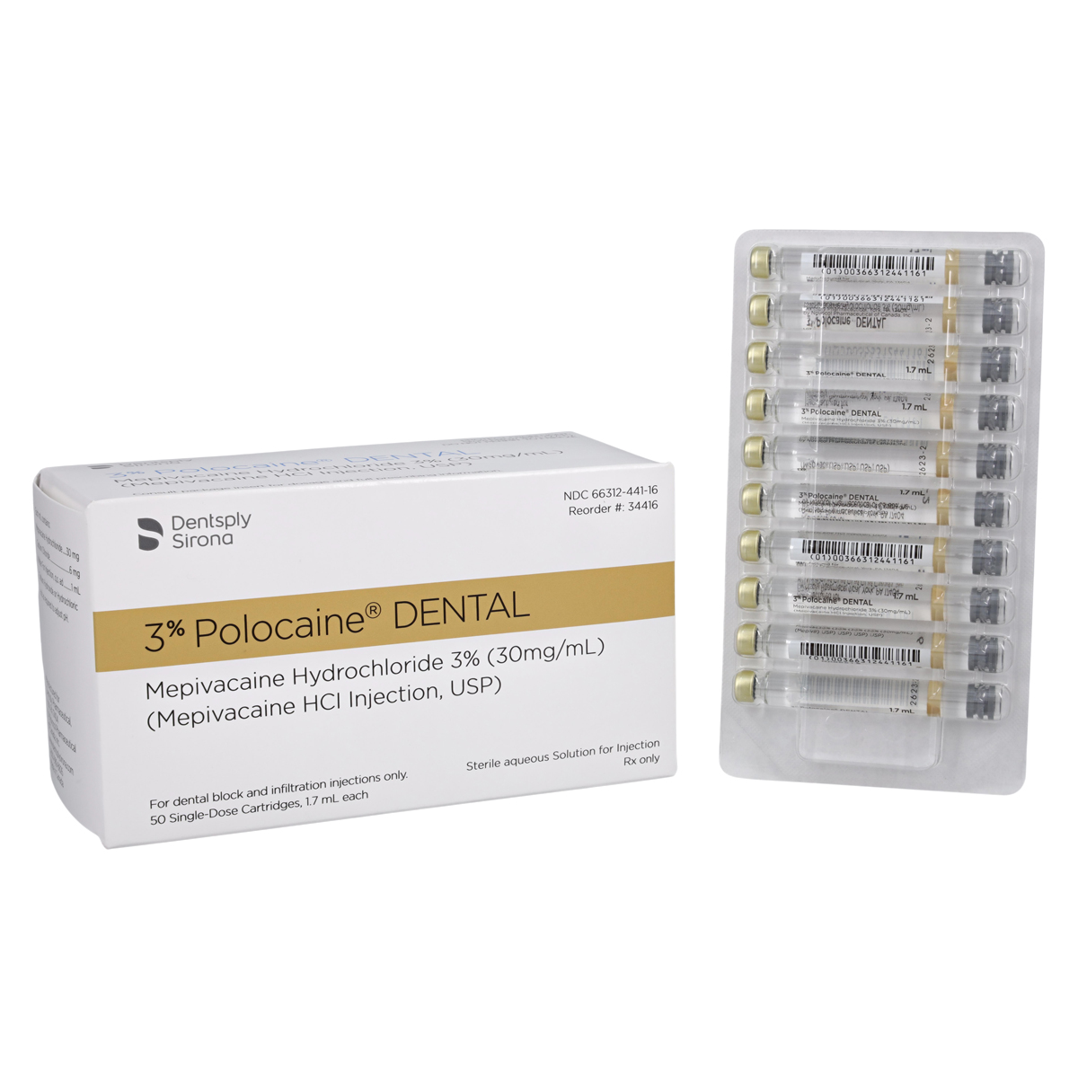 Polocaine Mepivacaine HCl 3% No Vasoconstrictor 1.7 mL 50/Bx